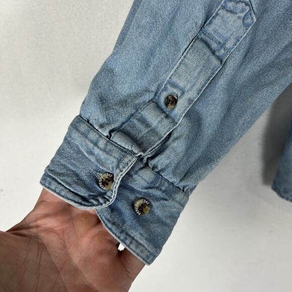 Vintage Peregrine Bay Denim Button-Up Shirt Men's Small Embroidered Dog Shepherd - Picture 8 of 12